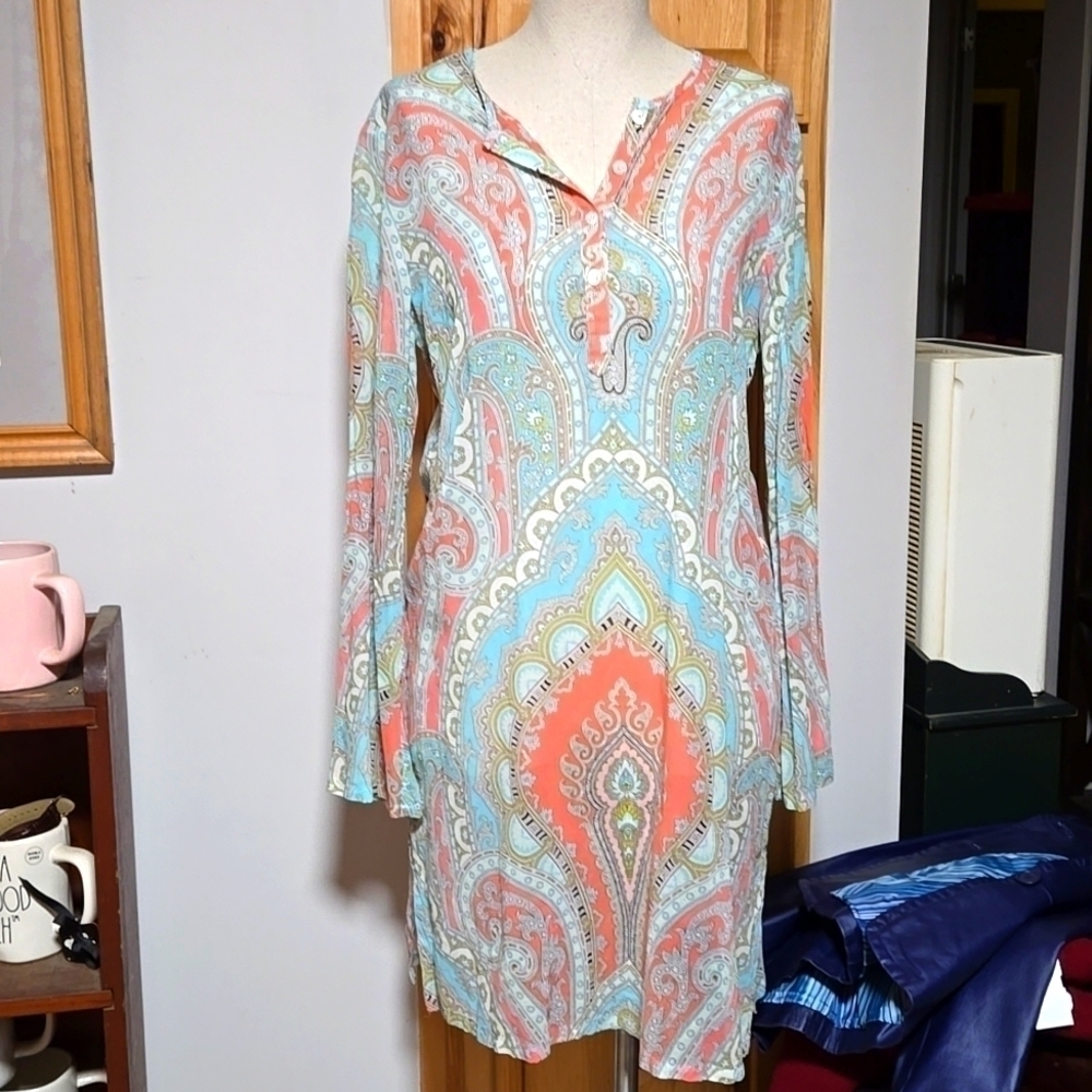 Trina Turk Mini Dress Tunic Womens Size 10 100 Percent Cotton Paisley Print